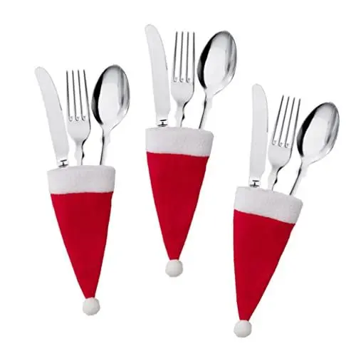 Produktbild: HOMSFOU 30 Stück Weihnachts-Geschirrhalter Besteckhalter Taschen Bestecketui Taschenabdeckung Weihnachtsmann-Elfenhut-Dekoration Für Weihnachts-Tischdekorationen