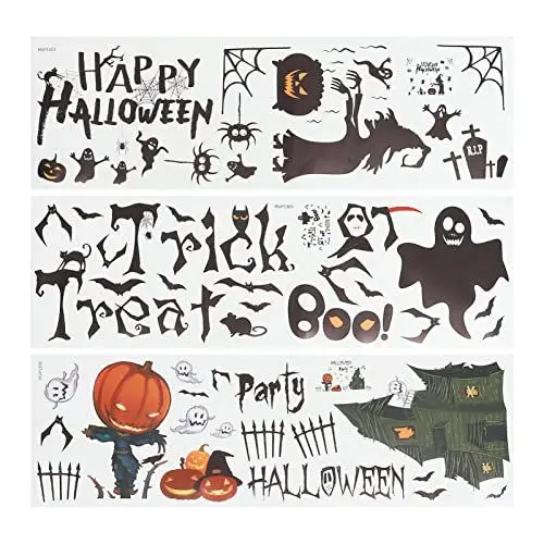 Produktbild: HOMSFOU 3 Bögen Halloween Fensterbilder Doppelseitige Halloween Fensteraufkleber Aufkleber Abnehmbarer Albtraum Kürbis Fensteraufkleber für Halloween Fenster Innenbedarf