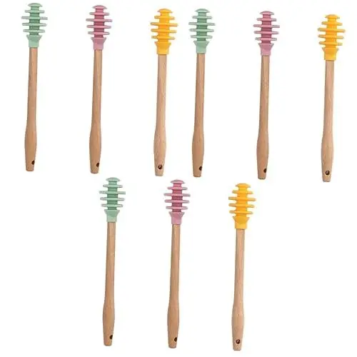 Produktbild: HOMSFOU 3 Sätze 3tlg Honigrührer Honig Holzlöffel Honigrührstäbchen Wabenstäbe Honigstäbchen Aus Holz Honig Löffel Stange Honigtopf Dipper Honigtropfer Creme Silikon Getränke Rotieren
