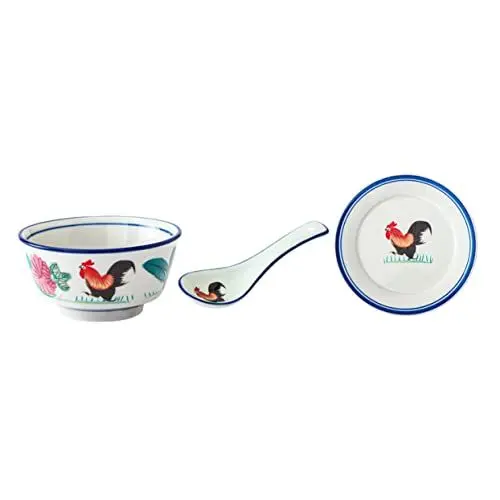 Produktbild: HOMSFOU 3 Stück Hahnschüssel Instant-Nudeltopf Vorspeisenschüsseln Melaminschüsseln Ramen-Hot Pot Große Keramikschüssel Suppenschüsseln Mit Deckel Exquisite Suppenschüssel