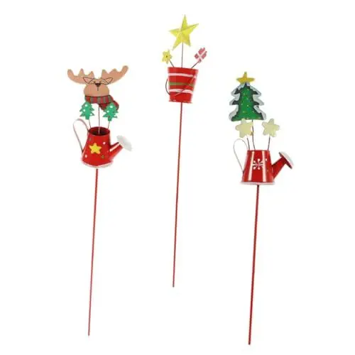 Produktbild: HOMSFOU 3 Stück Weihnachtsschmuck Metall-Weihnachtsstecker Garten-Blumentopf-Schild Metall-Weihnachts-Rasenstecker Niedlicher Weihnachts-Stil Pfahl Garten-Rasen-Schild