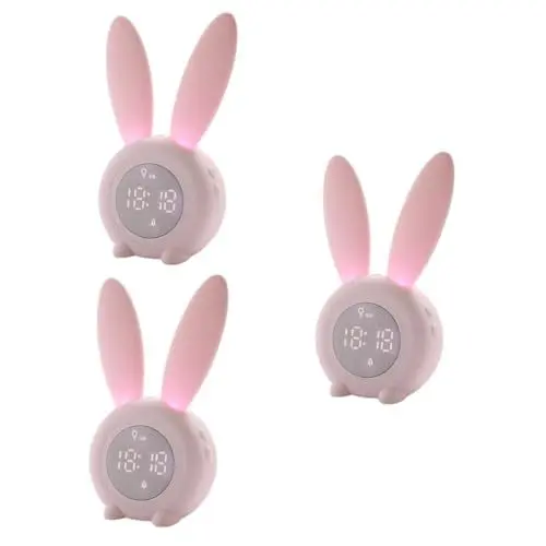 Produktbild: HOMSFOU 3st Geführte Uhr Nachtlicht Für Rosa Uhr Led-wecker Wecker Mit Licht Wecker Für Intelligente Uhr Rosa Dekor Nacht Lichter Häschen-nachtlicht Student Silikonlampe Induktion