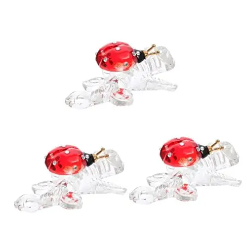 Produktbild: HOMSFOU 3st Kristallwesen Glasfiguren Mundgeblasene Figuren Kristallornamente Marienkäferfigur Aus Glas Marienkäferdekorationen Aus Glas Marienkäfer Figur Hand Pfau Büro Kleine Tiere