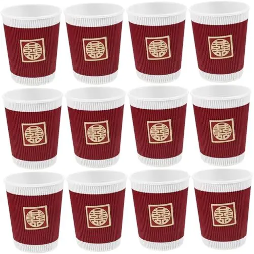 Produktbild: HOMSFOU 40 Stk Hochzeitstassen Einweg-Getränkebecher Einweg-Pappbecher Papierbecher Einweg-Kaffeebecher roter Kaffeebecher chinesische hochzeitsgetränke Einweg-Teetassen China