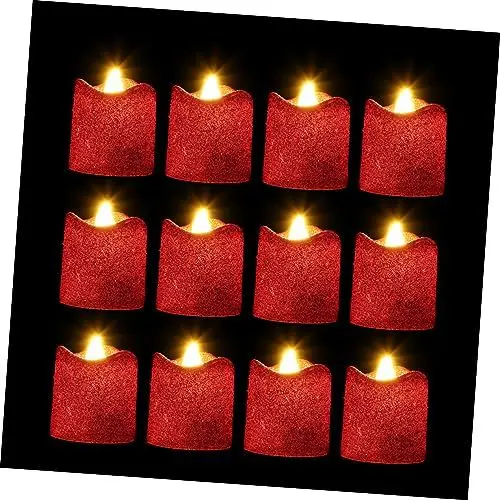 Produktbild: HOMSFOU 48 Stück Kerzenlicht Flammenlose Kerzenlampe LED Stumpenkerzen Teekerzen Elektrische Glitzer Votivkerze Elektrische Kerzen Flackernde LED Teelichter Elektrische Teelichter