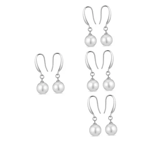 Produktbild: HOMSFOU 4 Paare Perlenohrringe Tropfenohrringe Party-Ohrringe für Frauen Hochzeit Ohrringe hochzeitsschmuck Damenohrringe Künstlicher Perlenschmuck Ohrringe für Frauen im Trend Kupfer Weiß