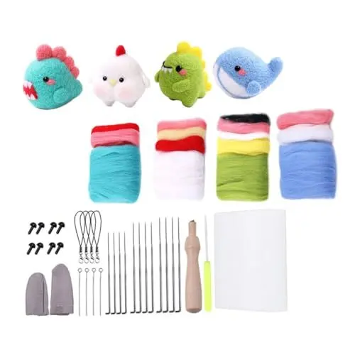 Produktbild: HOMSFOU 4 Satz Wollfilz Set für Anfänger Teiliges Diy Tierfilzen Kit mit Hochwertigen Materialien für Kreative Bastelprojekte für Wollfilz und Nadelfilzen