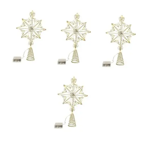 Produktbild: HOMSFOU 4 Stück Anis-baumwipfelstern Baumspitze Weihnachten Baumwipfel-Stern-Ornament Goldene Weihnachtsbaumspitze Stern-Weihnachtsbaum Goldene Stern-baumspitze Golddekor Jacke Led Eisen