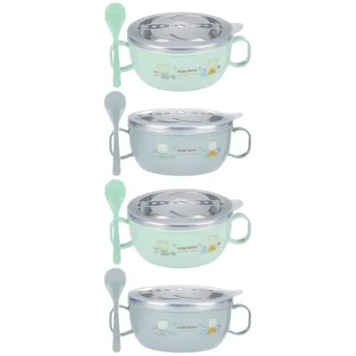 Produktbild: HOMSFOU 4 Stück Schale für Nahrungsergänzungsmittel Babygeschirr Kinderbesteck Rührschüsseln aus Edelstahl Babyschale aus Edelstahl Sicherheits-Babyschale Rostfreier Stahl Fressnapf Metall