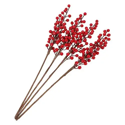 Produktbild: HOMSFOU 4 Stück Weihnachtsrote Frucht Zweige Blumenstrauß Kunstpflanzen Winter Künstliche Beeren Rot Realistische Zweige Gefälschte Beeren Hohe Simulation Schaum Künstliche