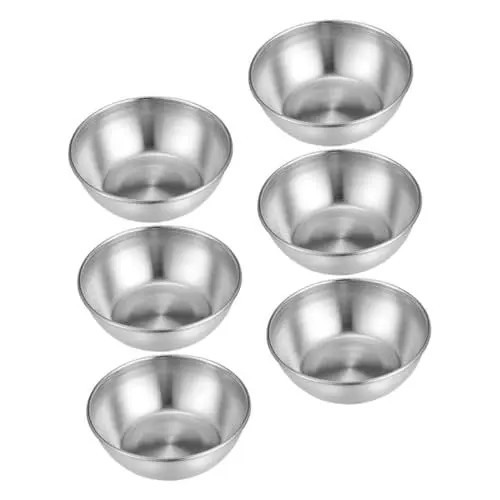 Produktbild: HOMSFOU 6st Behälter Für Schüssel Mit Sojasauce Gewürzbecher Aus Metall Mini-vorspeisenteller Salatdressing-Becher Dip-saucenbecher Essiggericht Rostfreier Stahl Snacks Haushalt Reisen