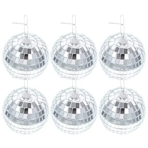 Produktbild: HOMSFOU 6st Glas Kugel Anhänger Ktv Reflektierend Disco-Kugel-dekor Mini Silberne Discokugeln Hängende Disco-Dekoration Hängende Silberne Discokugeln Weihnachtsbaum Schaum Spiegel