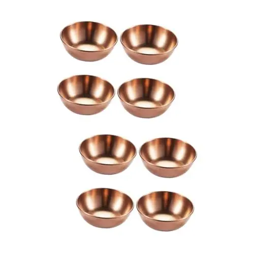 Produktbild: HOMSFOU 8 Untertassen Individuelles Geschirr Salat Chili Einfache Mini-Goldene Schüssel Rostfreies Geschirr Soße Untertasse Grilltablett Zum Eintauchen Japanisches Heißes Sushi