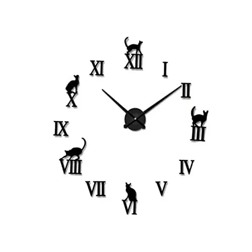 Produktbild: HOMSFOU Aufkleber Wanduhren Wohnzimmer Wanduhren Schlafzimmer Wanduhren Wanduhr Digital Klingelnde Wanduhren Stumme Spiegeluhr Stille Wanduhr Tierische Uhr Die Katze Applikationen 3D