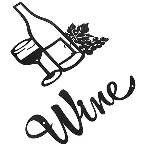 Produktbild: HOMSFOU Bauernhaus Wanddekoration Metall Wein Wandkunst Modernes Schwarzes Metall Weinschild Weinthema Wandskulptur Weingläser Flasche Traube Wandbehang Für Innen- Außendekoration