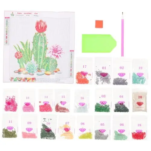 Produktbild: HOMSFOU Diy Kreuzstich Set mit Kaktus Muster Komplettes Starter Kit für Anfänger Dekorative Stickerei für Büro Vollständige Materialien für Einfaches Sticken