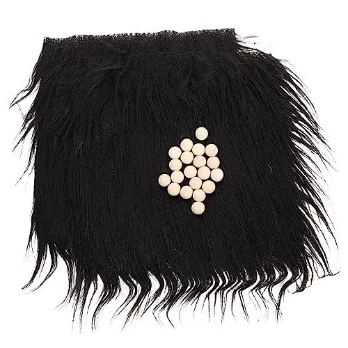 Produktbild: HOMSFOU Faux Fur Stoffset mit Holzperlen für DIY Bastelprojekte Schwarze Quadrate und Holzkugeln zur Herstellung von GNOME Doll Bärten und Weihnachtsdekorationen