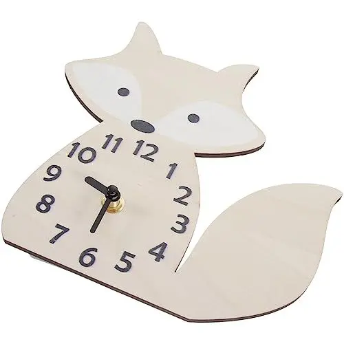 Produktbild: HOMSFOU Fuchs-Wanduhren Holztier Stumme Uhr Geräuschlose Wanduhr Kinderzimmer Wohnzimmer Dekoration Ohne Batterie
