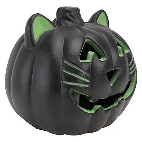 Produktbild: HOMSFOU Halloween-Kürbislaterne Jack-O-Laternen Beleuchteter Kürbis Schwarze Katze Kürbis-Nachtlampe Gruselige Leuchtende Kürbis-Kaminsims-Dekoration 22 9 cm