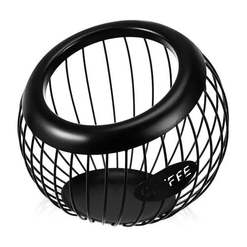 Produktbild: HOMSFOU Kaffeepadhalter Aufbewahrungskorb für Kaffeepads Halter für Kaffeesahne Obstkorb Kaffeekapselhalter Kaffeekapselorganizer Halter für Espressopads Kaffeebeutelhalter Eisen Black