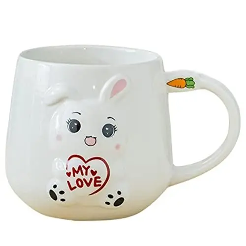 Produktbild: HOMSFOU Kaninchen-Kaffeetasse Hase Kaffeetasse Saftbecher Tassen Wassergläser Trink Gläser Getränkebecher Teebecher Keramik Porzellantasse Kaninchen Tasse Geschenk Büro Milchbecher Weiß