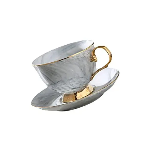 Produktbild: HOMSFOU Marmorierte Tassen Und Untertassen Teetassen Untertassen-sets Britische Teetassen Und Untertassen Teetasse Und Untertasse Lipgloss Set Geschenk Fräulein Europa Keramik Mit Tablett