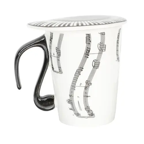 Produktbild: HOMSFOU Musikbecher aus Keramik Milchbecher die Bürogeschenke Paargeschenke Espressotasse Kaffeetassen mit Deckel Wasserbecher aus Keramik Bürobecher Klaviatur Musik Tasse Liebhaber Noten