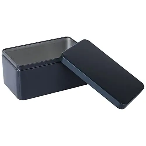 Produktbild: HOMSFOU Rechteckige Leere Blechdose Mit Deckel Aufbewahrungsbox Aus Weißblech Kleine Keksdose Metalldose Behälter Für Süßigkeiten Tee Kaffee Schmuck Münzen Schwarz