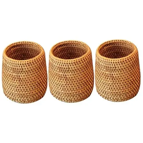 Produktbild: HOMSFOU Schreibtisch Container 3 Handgewebtes Rattan Mehrfach Gewebt Zylindrischer Eimer Hyazinthe Natur Schreibwaren Schreibwaren Handgefertigt Aufbewahrung -Organizer Seegras Blumentopf