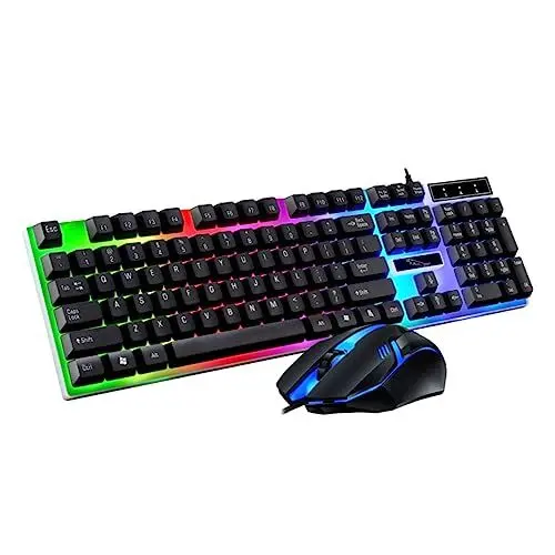 Produktbild: HOMSFOU Tastaturmaus-Set Mit Kabelgebundener Computertastatur Und USB- Schwebendes Tastenkappen-Design Bunte Led-hintergrundbeleuchtung Ergonomisches Design Für Computerspiele