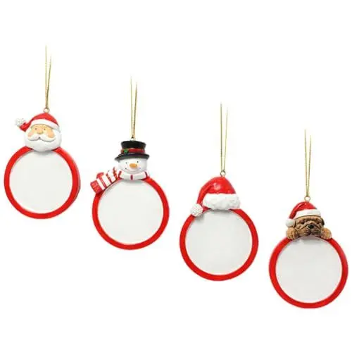 Produktbild: HOMSFOU Weihnachtsbaum-Bilderrahmen-Ornamente 4 Stück Weihnachtsmütze Schneemann Hund Weihnachtsbaum Hängende Dekoration DIY Anhänger Anhänger Zum Schreiben