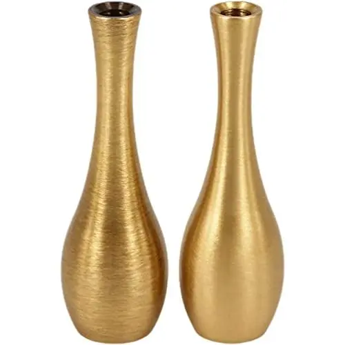 Produktbild: HOMSFOU Wohnkultur Hochzeitsdekoration Gold Metallvase Kleine Blumenvase 2 Stück Elegante Antike Messingvase für Hochzeit Tischdeko Dekoration Wohndeko Gold Hochzeitsdekorationen
