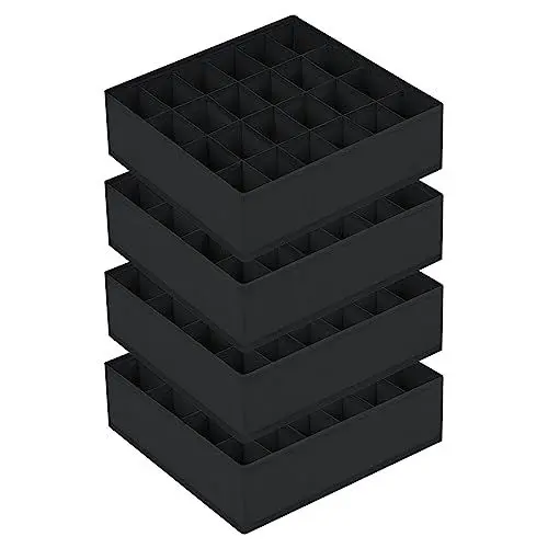 Produktbild: Homsorout 4 Stück Aufbewahrungsboxen 24 Zellen Schublade Organizer Faltbare kleiderschrank Schrank Organizer zum Aufbewahren von Unterwäsche, Socken, Krawatten, Gürtel. (Schwarz)