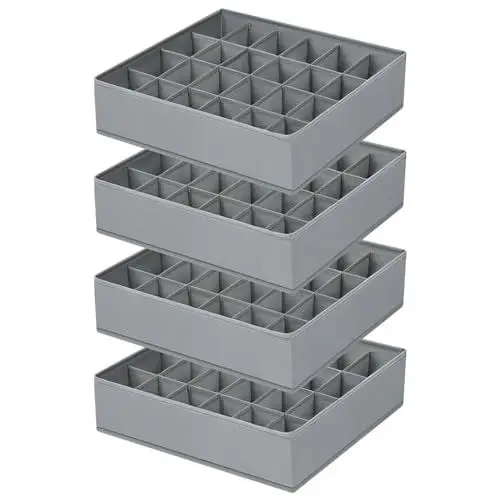 Produktbild: Homsorout Unterwäsche Organizer Socken Organizer - Schublade Organizer Faltbare 24 Zellen Ordnungssystem Kleiderschrank Schrank Organizer, Aufbewahrungsboxen, Socken, Krawatten, BHs, 4 Stück, Grau