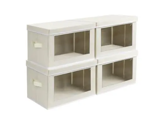 Produktbild: Homsorout Kisten Aufbewahrung mit Deckel 4 Stück, Box mit Deckel Faltbare Aufbewahrungsbox mit Transparentem Sichtfenster Verstauboxen mit Deckel zum Organisieren von Spielzeug, Kleidung. (Beige)