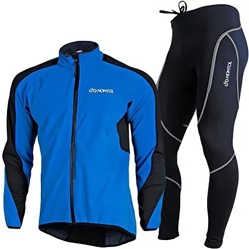 Produktbild: HOMTOL Fahrradtrikot Herren langarm winter Radjacke set Thermal winter fahrradbekleidung Fahrradjacke und Radhose mit Sitzpolster Radsportanzüge trikot set mit Thermofleecefutter Atmungsaktiv