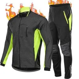 Produktbild: HOMTOL Herren Radjacke set Winter Thermal wasserdicht Winddicht Fahrradjacke Radjacke Winter Thermo Fleece Radtrikot Set Fahrradbekleidung Atmungsaktiv Lange Radhose Radjacke + Fahrradhose