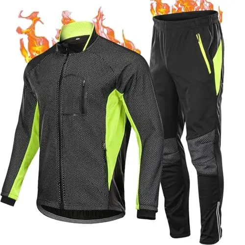 Produktbild: HOMTOL Herren Radjacke set Winter Thermal wasserdicht Winddicht Fahrradjacke Radjacke Winter Thermo Fleece Radtrikot Set Fahrradbekleidung Atmungsaktiv Lange Radhose Radjacke + Fahrradhose