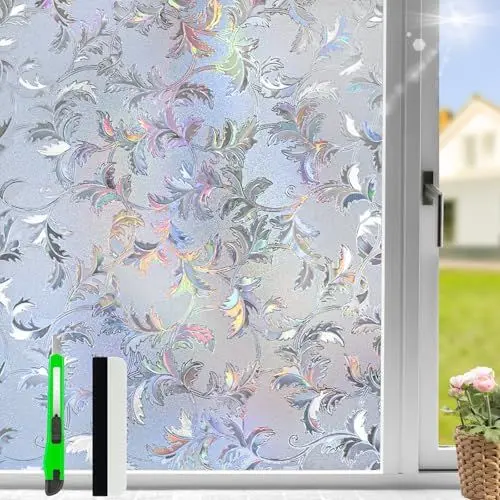 Produktbild: HOMTOL Milchglasfolie Fensterfolie Blickdicht, 30x200cm Sichtschutzfolie Fenster, Fensterfolie Selbsthaftend Keine Klebstoffe, Regenbogen Fensterfolie Bunt Hitzeschutzfolie Fenster Folie Blickschutz
