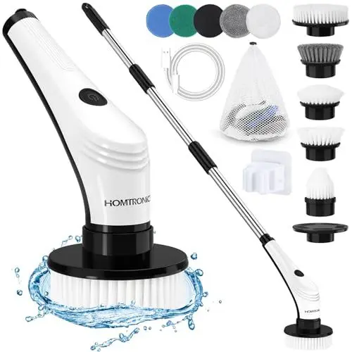 Produktbild: Homtronics Elektrische Reinigungsbürste, (wiederaufladbar) Elektrische Bürste mit 10 Austauschbaren Bohrbürstenköpfen, IPX8 Wasserdicht Electric Spin Scrubber für Bad, Fenster, Fliesen, Auto, Schwarz