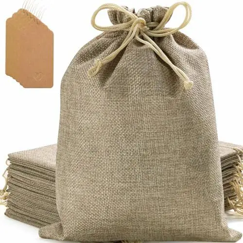 Produktbild: Homum 30x40 cm Sackleinen Geschenk Beutel mit Kordelzug und Geschenkanhängern & Schnur, Partygeschenkbeutel, Sackleinenbeutel Leinen Schmuckbeutel, Jutesäckchen für Partys, Hochzeiten