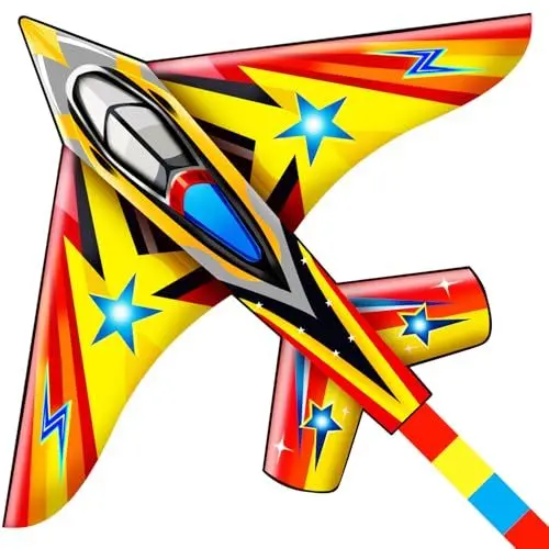 Produktbild: HONBO Drachen Kinder Flugzeug Jet Kite für Erwachsene, Perfekte Drachen für Kinder ab4-8, Leicht zu fliegen Riesendrachen für Strand und Outdoor Aktivitäten, Drachengriff und Schnur inklusive,(Yellow)