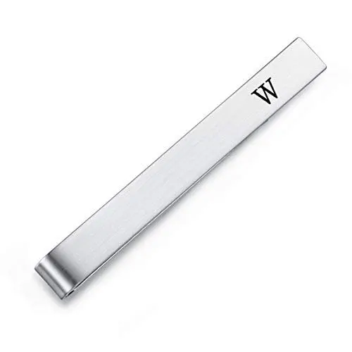 Produktbild: HONEY BEAR 5.5cm Herren Briefe Initialen Krawattennadel Krawattenklammer für Normale Krawatte Edelstahl Tie Clip，Silber mit Schwarzem Buchstaben,MEHRWEG