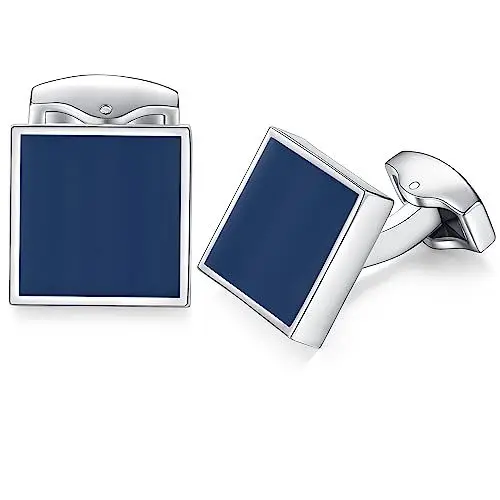Produktbild: HONEY BEAR Herren Hochzeit Quadrat Manschettenknöpfe Cufflinks Edelstahl Manschettenknopf blau Emaille MEHRWEG (Navy blau)