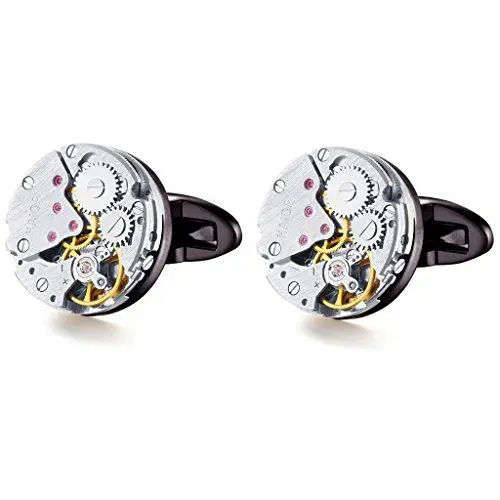 Produktbild: Honey Bear 1 Paar Rund Herren Manschettenknöpfe Cufflinks Steampunk Nicht-Bewegung Watch mit Geschenk Box (Schwarz)