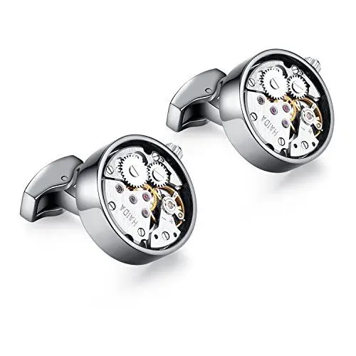 Produktbild: Honey Bear Watch Movement Herren Manschettenknöpfe Cufflinks Steampunk Uhrwerk Uhr Bewegung Edelstahl (Schwarz)