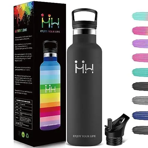 Produktbild: HoneyHolly Thermosflasche, 500ML BPA-Frei, Trinkflasche Edelstahl, Auslaufsichere Isolierflasche Doppelwandig, Wasserflasche Edelstahl, Thermoskanne, mit Strohhalm, Trinkflasche Kohlensäure Geeignet