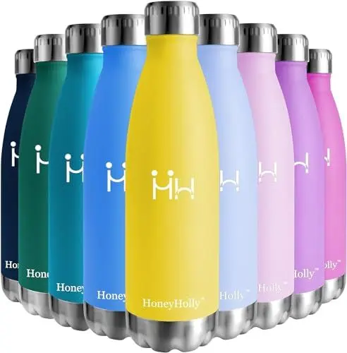 Produktbild: HoneyHolly Trinkflasche Edelstahl - 650ml - Thermosflasche, BPA-Frei, Trinkflasche Sport - Auslaufsicher Wasserflasche,Trinkflasche Kohlensäure Geeignet, Thermoskanne (Gelb)