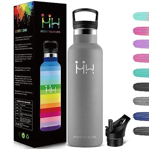 Produktbild: HoneyHolly Vakuum Isolierte Trinkflasche Edelstahl 500ML, BPA Frei Wasserflasche Auslaufsicher Thermosflasche, Thermoskanne kohlensäure geeignet für Schule, Sport, Fahrrad, Fitness, Outdoor