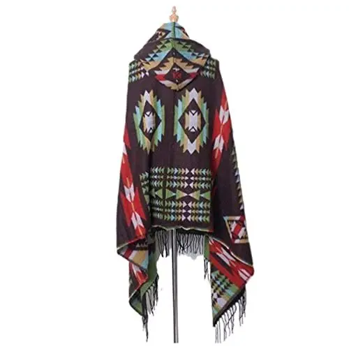 Produktbild: HongHu Fashion Poncho Capes mit offener Vorderseite und Kapuze Schal-Cardigan-Umhang Braun 180x80 cm